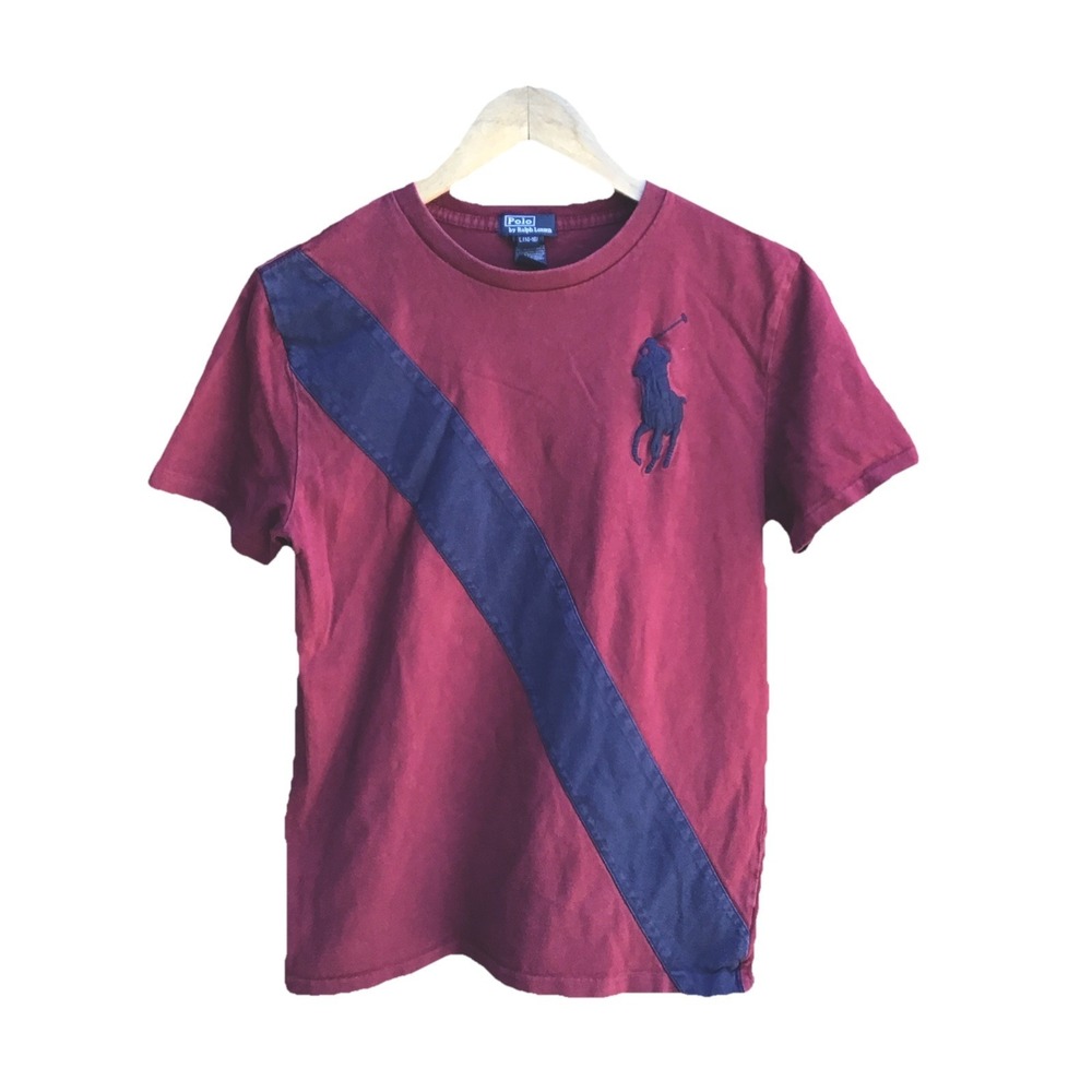 Polo Ralph Lauren Big Pony Burgundy Navy Youth T-Shirt Size Large 14-16